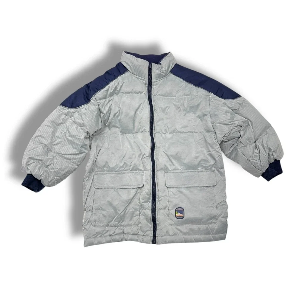 Gymboree Vintage 90s Gymsport Down Puffer Coat Kids Size‎ L 4-5 Gray Navy Winter